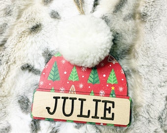 Personalized Beanie Ornament - Wooden Stocking Hat Ornament - Custom Beanie Ornament - Monogrammed hat ornament - Wooden Ornament