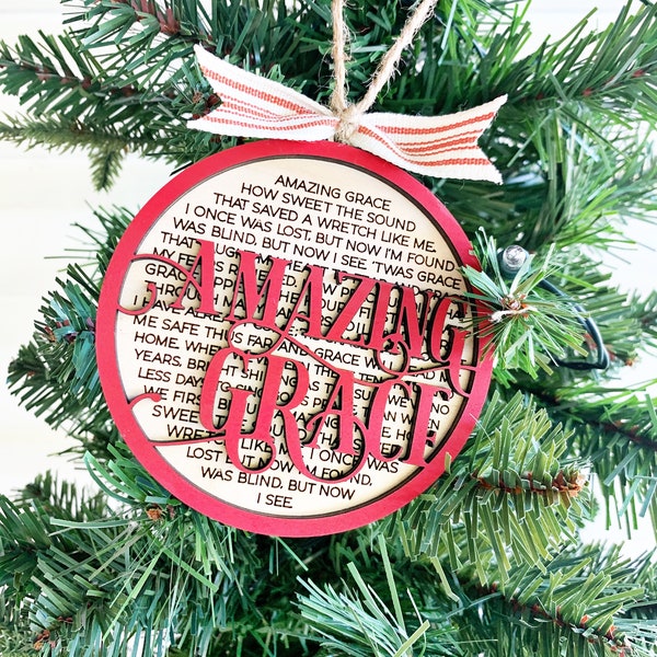 Amazing Grace 3D Layered Christmas Ornament, Amazing Grace, Gift under 15, Gift for Mom, Musical Ornament, Hymnal Ornament