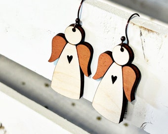 Hand painted wooden angel earrings