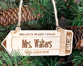 Wooden Teacher Christmas Ornament - Personalized Teacher Christmas Ornament - Engraved Christmas Ornament - Gift for Teacher - Custom