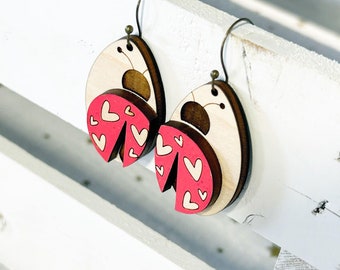 Hand Painted Wooden Ladybug earrings