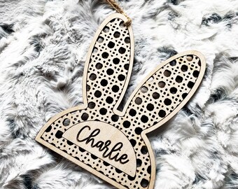 Personalized Rattan Easter Basket Name Tag - Custom Wooden Tags - Easter Gift Tag - Easter Name Tags - Bunny Tags - Rattan Easter Tag