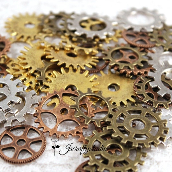 Huge Lot of 45 Steampunk Gears Cogs Discs for Assemblage Altered Art Mixed Media