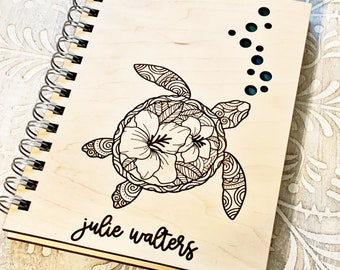 Sea Turtle Wooden Notebook - Custom Wooden Notebook - Personalized Wooden Notebook - Custom Notebook - Personalized Notebook -Wood Notebook