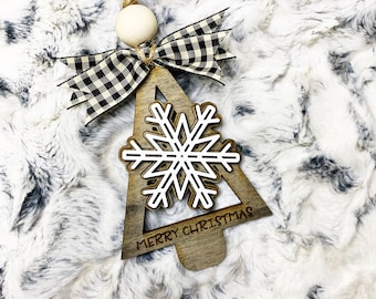 3D Layered Christmas Ornament, Snowflake Ornament, Tree Ornament, Housewarming gift, Hostess Gift, Christmas Wine Tag, Stocking Tag