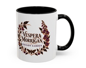 Vespera Morrigan Poison Garden Botanical Ceramic Mug, 11oz, Black or Purple Accent