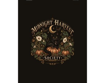 Midnight Harvest Society — Black Cat Halloween Art Print, 8 × 10