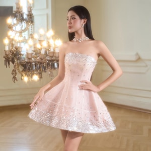 slim fit dress slacks The Jovani 37080 Light Pink Lace Corset Short Formal Dress 0 main image 1
