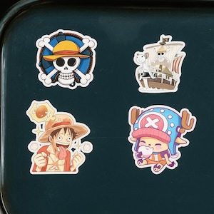 One Piece Anime Stickers Set, Holographic, Transparent & White Finish, Cute Luffy and Chopper Vinyl Decals in Two Size Options