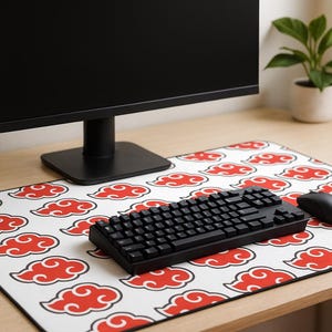 Akatsuki Cloud Anime Desk Mat for Gamers and Otaku, Large Gaming Mouse Pad with Anti-Slip Base, Naruto Inspired Computer Accessories