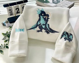 Sudadera con capucha bordada estilo anime con dragón de las sombras, estilo gamer
