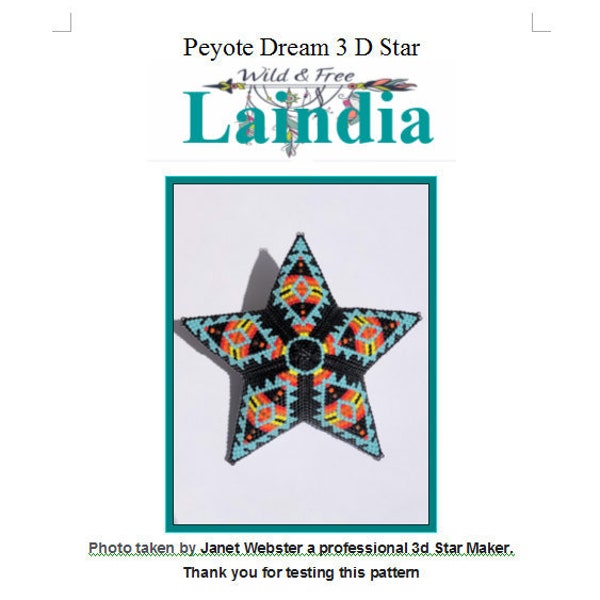 3D Peyote Star named " Peyote Dreams” 20 Row Star. Digital Download (#1) "between the sky and the earth and the unity of all life" Series