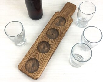 Ash Wood Beer Flight with Glasses: Home Bar Tasting Paddle