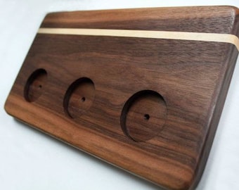 Four Serving Whiskey or Beer Tasting Flight and Sampling Board - Walnut and Maple - With Glasses