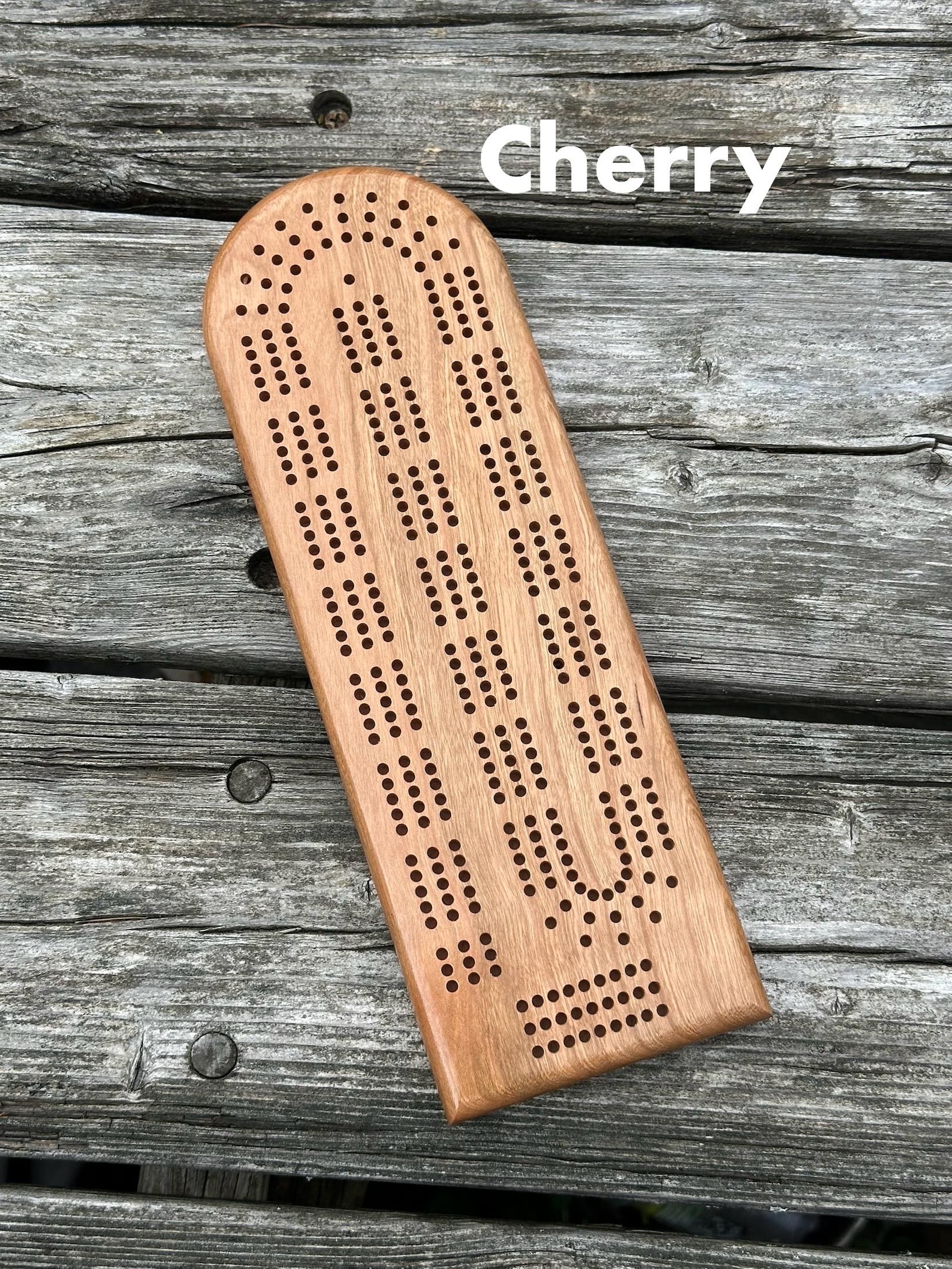 Handcrafted Solid Wood Cribbage Board with Metal Pegs & Storage - Cherry
