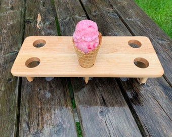 Handmade Birch Wood Ice Cream Cone Holder: 6-Serving Party Tray