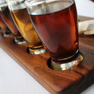 Beer, Cheese & Charcuterie Sampling Board - With 5 Sampling Glasses - Beer or Wine Sampling Board - Beer Pairing Event - Craft Brew Server