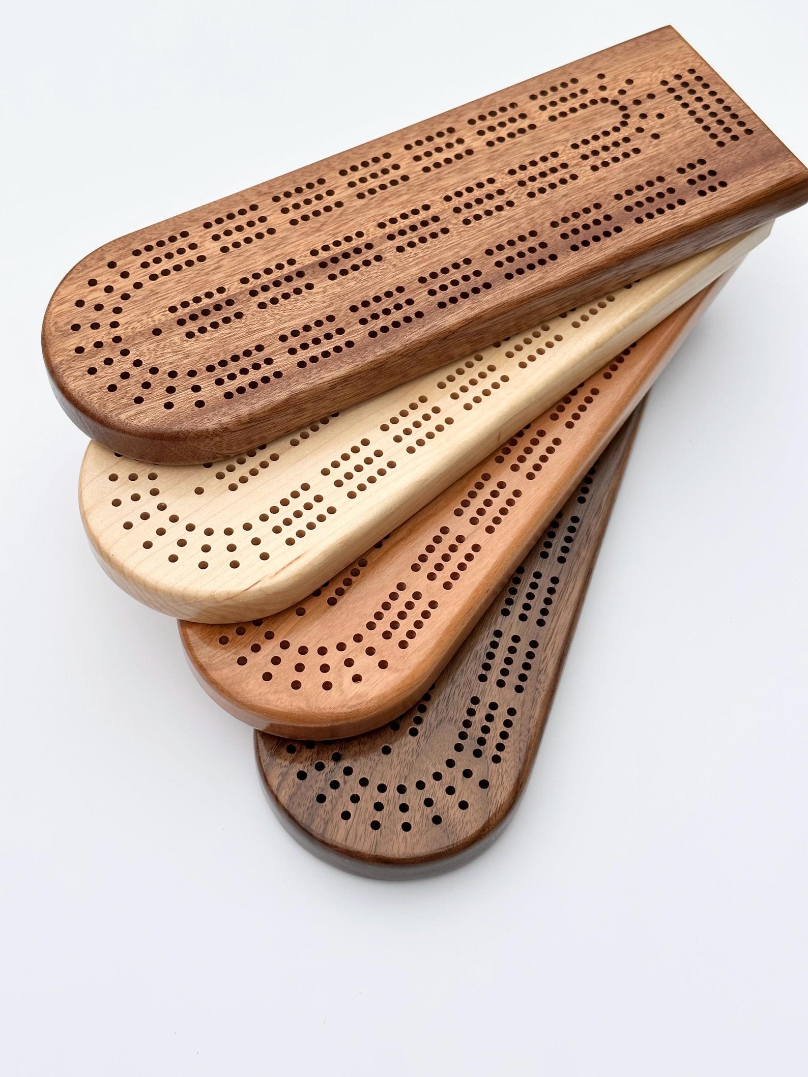 Handcrafted Solid Wood Cribbage Board with Metal Pegs & Storage - Birch