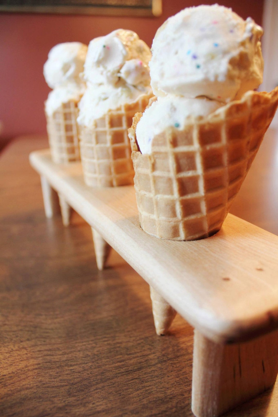 Ice Cream Cone Holder Stand Ice Cream Tray Natural Wood Dessert
