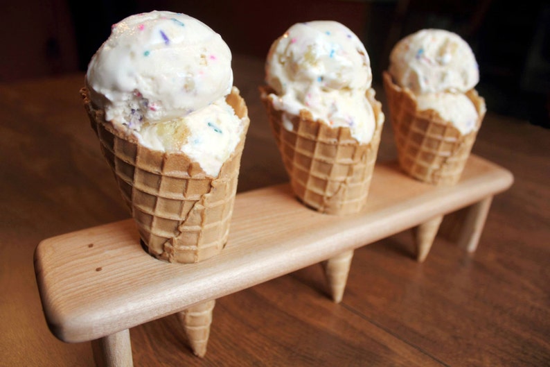 Ice Cream Cone Holder Stand Ice Cream Tray Natural Wood Dessert Display Ice Cream Bar Birthday Party Centerpiece Wedding image 2