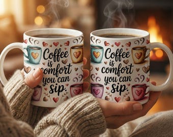 Coffee Comfort Mug Wrap, Valentines Mug Sublimation Design (Digital Download)