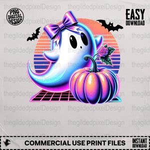 Iridescent Ghost Pumpkin PNG: Coquette Halloween Sublimation Design (Digital Download)
