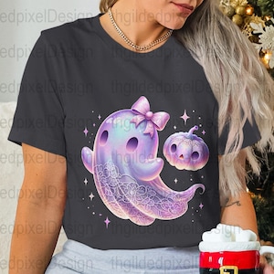 Iridescent Ghost Pumpkin PNG: Coquette Halloween Sublimation Design (Digital Download