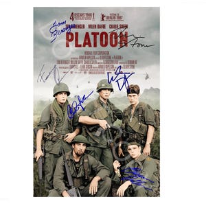 Oliver Stone Charlie Sheen +4 Members Cast Platoon Autograph Photo RP 12x8