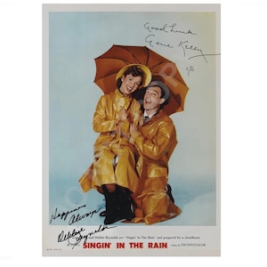 Gene Kelly Debbie Reynolds Singing in the Rain Vintage Autograph Photo RP A4