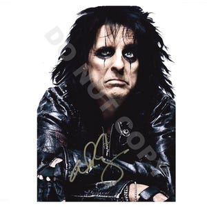 Poster musicale in formato A4 con foto autografata di Alice Cooper
