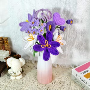 Handmade Crochet Flower Bouquet Tulips and Lily,  Personalized Gift for Girl Friend, Home Decoration, Knitted Rose Flower, Forever Flower