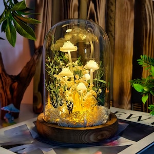 Luminária de cogumelo encantado com fada em miniatura, luminária de fada fofa, luz noturna de cogumelo de fantasia, decoração de conto de fadas de fantasia, presente exclusivo