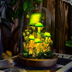 Luminária de cogumelo encantada com cristais brilhantes, luz noturna para terrário de cogumelos, decoração de conto de fadas para casa, decoração de cogumelo, luminária de presente feita à mão