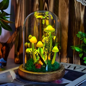 Enchanted Green Mushroom Lamp, Glowing Crystal & Mushroom, Fantasy Mushroom Nightlight, Home Decor, Cute Unique Birthday Gift