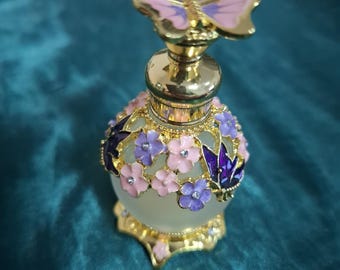 Butterfly vintage glass perfume oil bottle