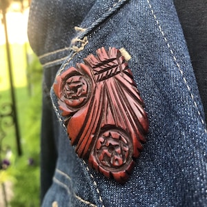 Deeply Carved Wood Dress Clip, Egyptian Revival, ca. 1930s