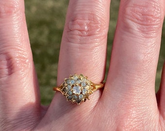 18K H.G.E. Ring with Clear Rhinestones, ca. 1980s