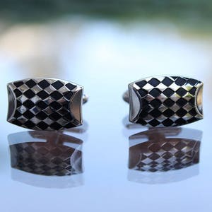 Hickok Cuff Links with Black Enamel Diamond Design, Vintage Cuff Links