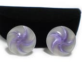 Purple and White Lucite Earrings, Pinwheel Design, Vintage Earrings