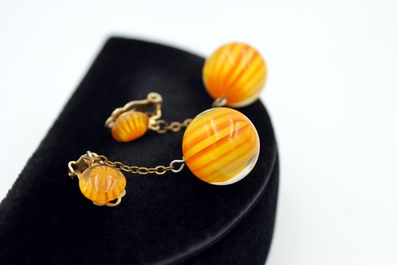 Orange and Yellow Striped Lucite Earrings, ca. 19… - image 9