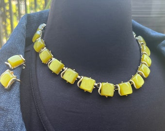 Coro Yellow Moonglow Necklace and Earrings Set, ca. 1950s