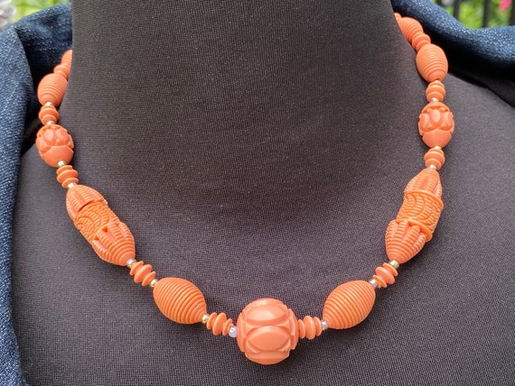 Coral Galalith Necklace, ca. 1930s - image 1