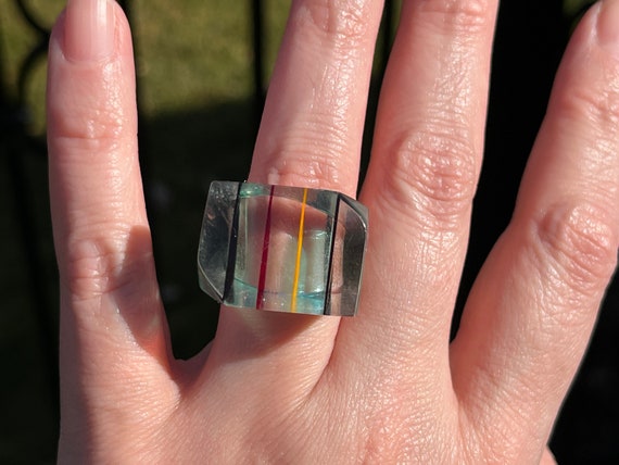 Laminated Multicolored Lucite Ring, Size 7 1/4, c… - image 6