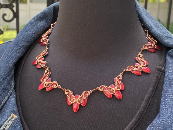 Matisse Waltz, Copper and Red Enamel Necklace, 19… - image 3