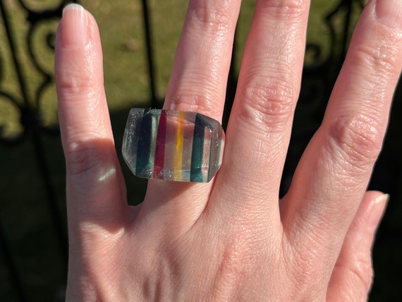 Laminated Multicolored Lucite Ring, Size 7 1/4, c… - image 1