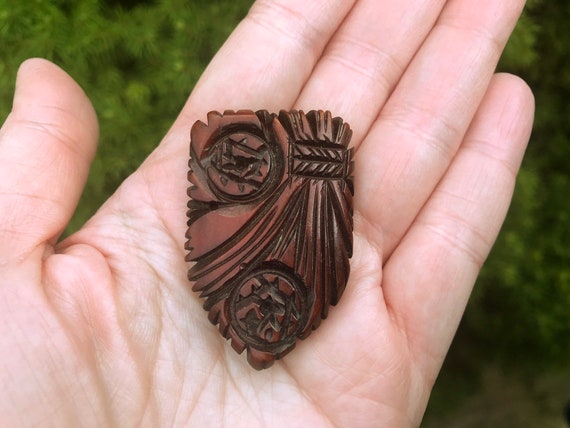 Deeply Carved Wood Dress Clip, Egyptian Revival, … - image 4