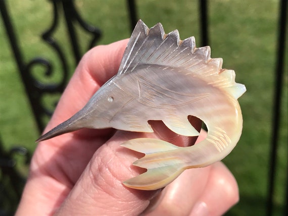 Mother of Pearl Sailfish Brooch, ca. 1960s - image 1