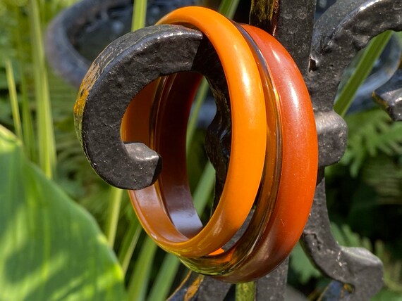 Mixed Vintage Plastic Bangle Stack in Shades of B… - image 6