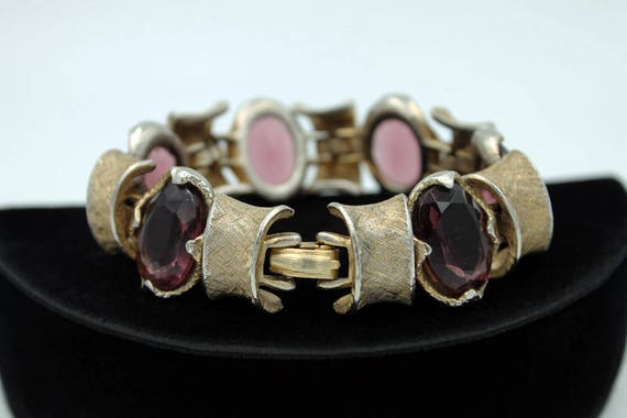 Chunky Bracelet with Amethyst Rhinestones, Signed… - image 3