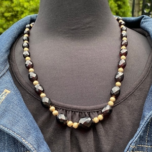 Deep Red Faceted Bakelite Bead Necklace, Vintage Beads, Probably Restrung